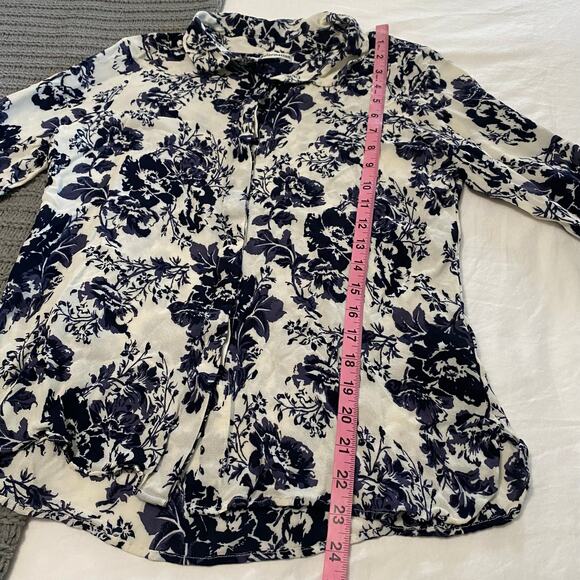 Reformation Floral Print Blouse - Navy and White - Picture 3 of 9